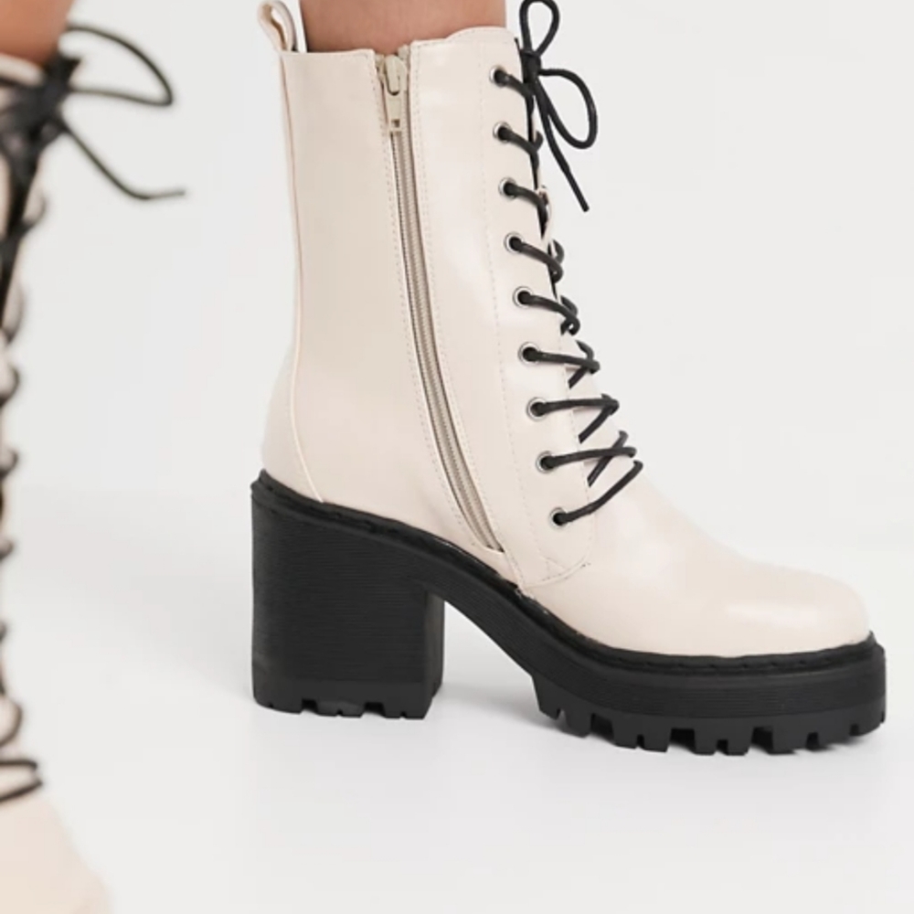 Truffle Collection Faux Leather Chunky Heeled Boot